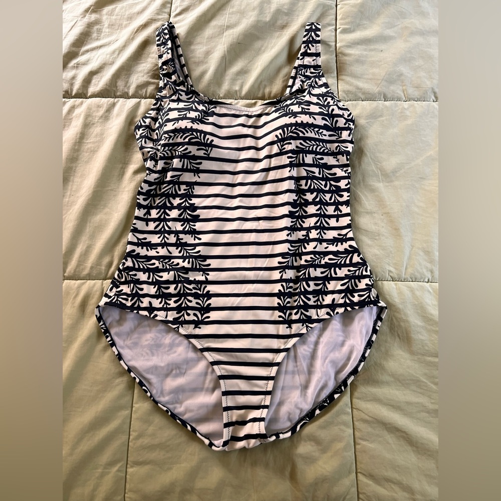 NWOT Boden Women 1pc Swimsuit ~Off White/Navy Stripes Sz 10 US